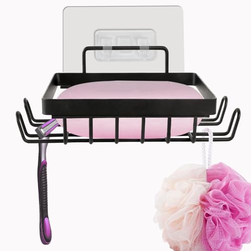 Carrie Joe Soap Holder Self Draining Soap Dish Razor Holder for Shower Wall Not Punched Easy Clean Bar Soap Holder Fit for Bathroom, Kitchen Sink - color: Black-1