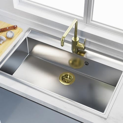 KONE 3-1/2 Inch Kitchen Sink Drain Assembly Stainless Steel Gold Kit with Strainer Basket/Rubber Stopper, Rustproof Durable Gold Finish Replacement for Standard Commercial Sink Drains - color: Gold