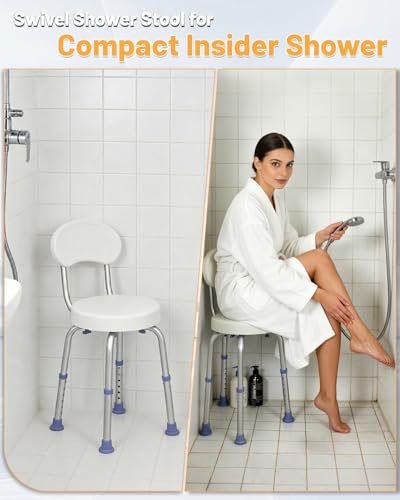 HSA/FSA Swivel Shower Chair for Inside Shower, Upgraded Small Shower Chair with Back, Adjustable Shower Stool for Inside Shower, Shower Chair for Inside tub Bath Stool for Senior/Pregnant