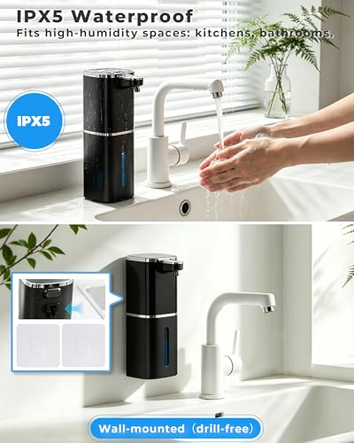 2 Pack Automatic Soap Dispenser Touchless, Rechargeable | Liquid Soap Dispenser 9 Adjustable Levels,13.5oz/400mL,IPX5 Waterproof, Wall Mounted or Countertop for Kitchen & Bathroom - color: Black Liquid