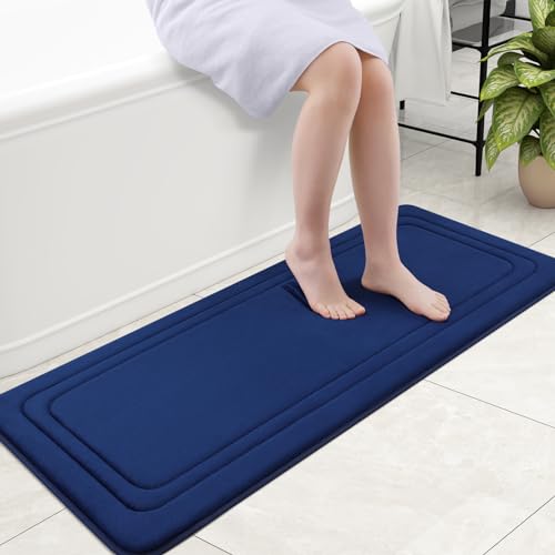 Grandaily Memory Foam Bath Mat Rug 47x20, Ultra Soft, Non-Slip and Absorbent Bathroom Rugs, Machine Wash Dry, Comfortable Bath Carpet for Bathroom Floor, Tub and Shower, Navy Blue - color: Navy Blue, size: 47" x 20"
