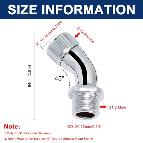 NearMoon Shower Elbow Adapter for Shower Head, Solid Brass 45°G1/2 Male to Female Shower Arm Extension Connector, Polish Chrome (Medium) - style: Medium