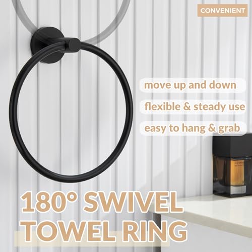Matte Black Towel Ring Wall Mounted, Hand Towel Holder for Bathroom, Solid Stainless Steel Round Wall Hanger - color: Matte Black, size: Standard Size