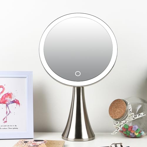 Surdy 9" Lighted Makeup Mirror, 5x/10x Dual Magnifying Mirror w/ 3 Color, Brightness Adjustable,360° Rotation, 4000 mAh Rechargeable, Women Gift, Vanity Mirror
