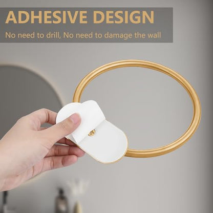 Self Adhesive Towel Ring and Toilet Paper Holder, No Drilling Stainless Steel Bathroom Hardware Set, Sturdy Bathroom Accessories for Home or Kitchen, Wall Mounted (Gold) - color: Brushed Gold