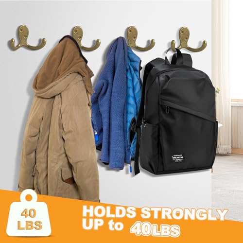 CBWLWJ 20 Pack Coat Hooks Wall Hooks for Hanging, Heavy Duty Double Prong Metal Hook Wall Mounted for Living Room, Bathroom, Kitchen, Bedroom for Coat, Bag, Scarf, Towel, Hat, Key, Cup (Bronze) - color: Bronze-20pack