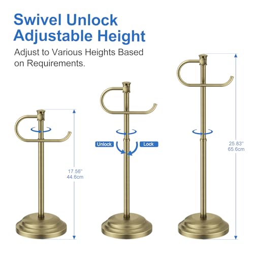 RUMOSE Toilet Paper Holder Stand for Floor Free Standing, Antique Brass | Bathroom Freestanding Toilet Tissue Roll Holder with Storage, Adjustable 17-25 Inch, Rustproof, SUS304 Stainless Steel - color: Antique Brass