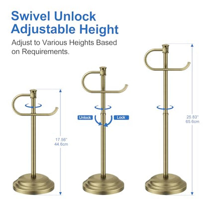 RUMOSE Toilet Paper Holder Stand for Floor Free Standing, Antique Brass | Bathroom Freestanding Toilet Tissue Roll Holder with Storage, Adjustable 17-25 Inch, Rustproof, SUS304 Stainless Steel - color: Antique Brass