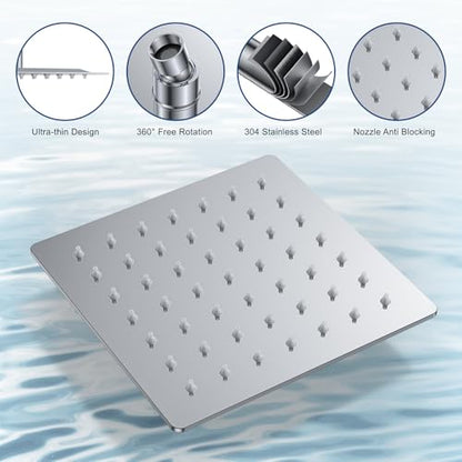 Rain Shower System 12" & 6" Dual Shower Heads, Wall Mount Shower Faucet Set | Ideal for bathroom remodels and upgrades with 12" rain shower, 6" angled shower, handheld spray and complete valve kit. - color: Polished Chrome, size: Wall Mounted - 12"+6" Sho