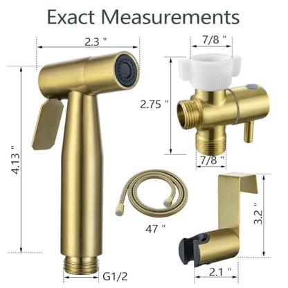 TRIPHIL Handheld Bidet Sprayer for Toilet, Adjustable Water Pressure Jet Bidet Attachment with Leak-Proof 304 Stainless Steel T-Valve for Bathroom Cleaning, Cloth Diaper/Feminine Wash, Brushed Gold - color: Brushed Gold