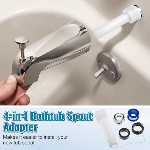 Dreyoo Four in One Tub Spout Adapter, Tub Spout Slip on Adapter | Threaded Bathtub Faucet Adapter Slip Fit for Copper, Compatible with 1/2"Copper Pipe, 1/2"and 3/4"Pipe Thread