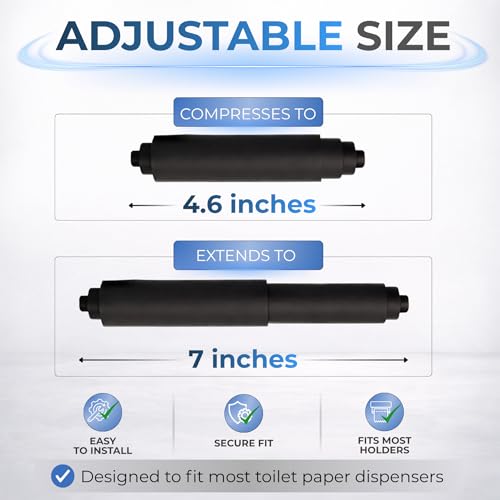 Toilet Paper Holder Spring Rod | Toilet Paper Roller Replacement | Standard & 7 Inch Size Toilet Paper Holder Replacement Rod (1, Black) - color: Black