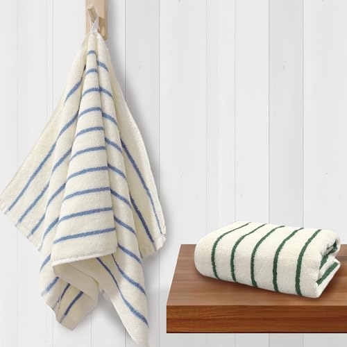VOOVA & MOVAS Striped Kitchen Towels 2 Pack, 100% Cotton, 13x28 in | Multi-Purpose for Kitchen & Bathroom, Hanging Loop, 420GSM Medium Weight, Ultra Absorbent & Soft, Blue & Green Stripes - color: Green Blue Stripe