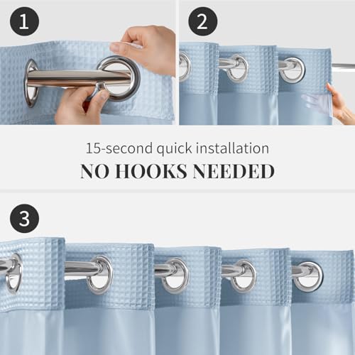 River Dream Cotton Blend Shower Curtain Set with Liner, Misty Blue, 54x80 | Waffle Weave, No Hook Needed, with Snap in Replacement Liner, Top Sheer Window, Hotel Quality Fabric for Bathroom - color: Misty Blue, size: 54"W x 80"L (Pack of 1)
