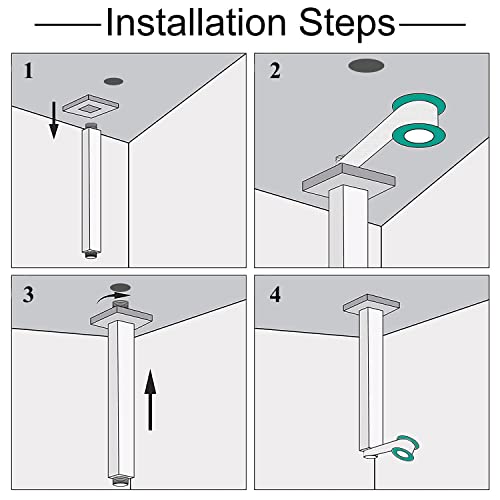 Enga Polished Chrome 12 Inch Square Ceiling Mount Shower Arm with Flange, Solid Brass Rain Shower Head Extension Arm 300mm, NPT 1/2"Thread - color: Chrome, style: 12 Inch