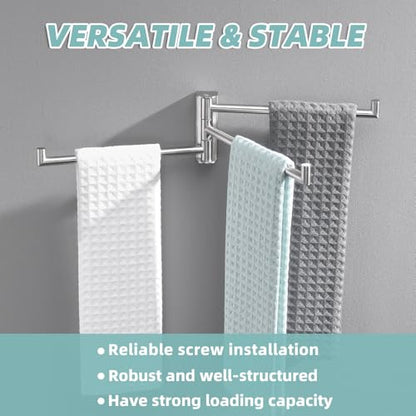 3-Arm Swivel Towel Rack, Brushed Nickel, 304 Stainless Steel | Individually Adjustable 180° Bars, Fold-Flat Design, Hand Towels & Dish Cloths, Bathroom, Kitchen & Laundry Room Use - color: Brushed Nickel