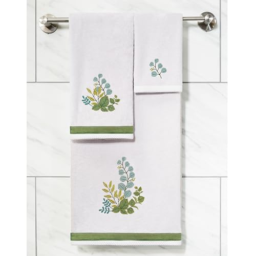 Verdant 4-Piece Luxury Towel Set, Applique Embroidered Bouquet, Plush Turkish Cotton, Durable & Quick Dry, Vibrant Bathroom Ensemble, 2 Bath 2 Hand Towels, Silver - color: Silver, size: 2 Pcs Bath 2 Pcs Hand Towel