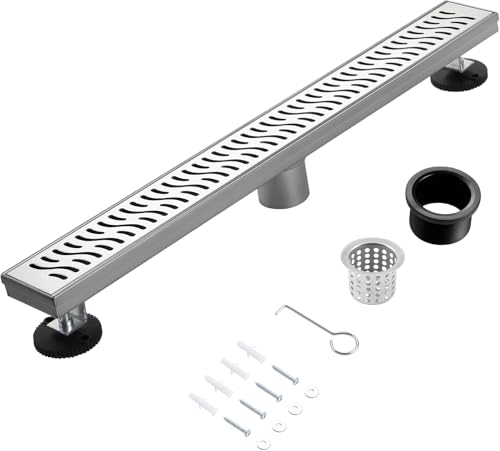Linear Shower Drain, 32 inch Brushed Nickel | Including Hair Catcher and Removable Grate, 304 Stainless Steel, Easy to Install and Clean (Drain Base Not Included) - color: Brushed Nickel, size: 32 inch