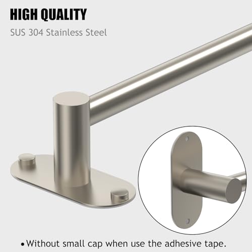 Towel Bar, Adhesive or Drill Wall Mount, Brushed Nickel, 1 Pack | Adjustable 14.4 to 25.2 Inch, 304 Stainless Steel Hand Towel Holder, Round Base Towel Racks for Bathroom, Kitchen Use - color: Standard Length–nickel