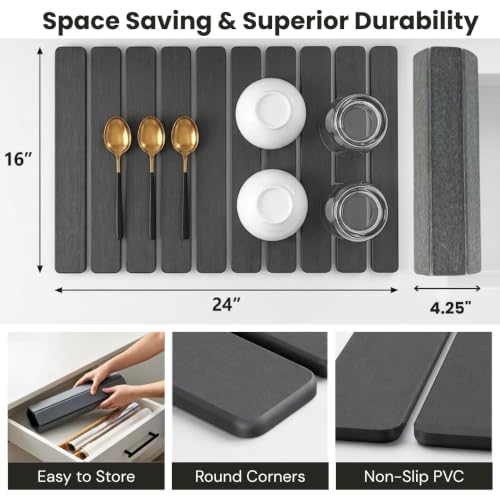 Stone Dish Drying Mat for Kitchen Counter, Large Quick Dry Diatomaceous Earth Stone Drying Mat, Foldable Water Absorbent Dish Drying Mat for Dishes, Cups, Bottles, Kitchen Sink & Countertop (Grey) - color: Gray