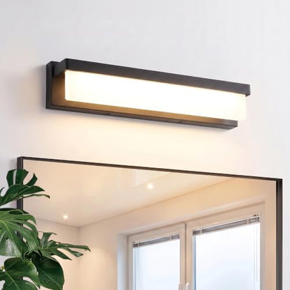 URSOLA LED Bathroom Vanity Light Fixture Over Mirror 16.5 inch Modern Rectangle Black Matte Metal Lighting Bar 4000K Daylight Wall Sconce (Black) - color: Black, size: 16inch