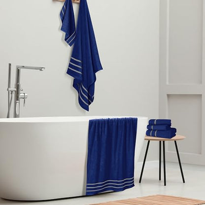 MyOwn Ultra Soft 6 Pack Cotton Towel Set, Contains 2 Bath Towels 28x55 inch, 2 Hand Towels 16x24 inch & 2 Wash Coths 12x12 inch, Ideal Everyday use, Compact & Lightweight - Navy Blue, 71661 - color: Navy Blue, size: 6-Piece Towel Set