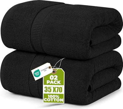 Utopia Towels - Luxurious Jumbo Bath Sheet 2 Piece - 600 GSM (35X70 Inches) 100% Ring Spun Cotton - Highly Absorbent and Quick Dry Extra Large Bath Towel - Super Soft Hotel Quality Towel (Black) | Extra Large Ring Spun Cotton Bath Sheets - Soft, Plush, Qu
