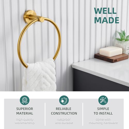 Angle Simple Bathroom Towel Holder, Towel Ring Swivel, Brushed Dark Gold | Solid SUS304 Stainless Steel, Kitchen Dishrag Hanger 7.09", Move Up & Down, Screws Wall Mount - color: Brushed Dark Gold