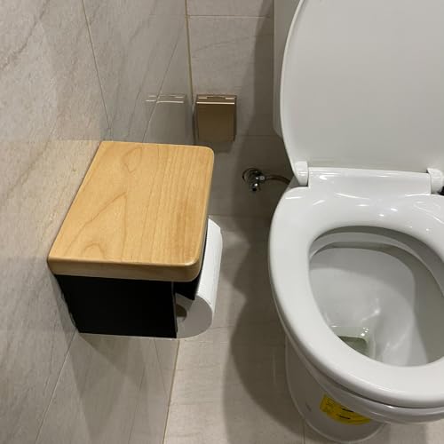 Solid Wood Toilet Paper Holder, Rustic Wood Modern Toilet Paper Dispenser, Modern Black Toilet Paper Holder Wall Mounted with Phone Shelf - color: Wood White&black, size: Single
