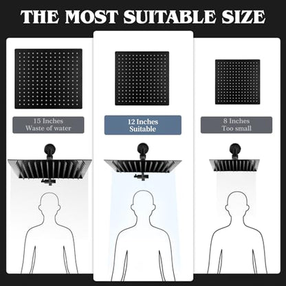 12 Inch Shower Head, Rain Shower Head with Adustable Extension Arm, Detachable Matte Black Rina Shower Head with Handheld Spray, High Pressure Shower Hose with Holder in Bathroom(Black) - color: Black, size: 12 Inch - Standard