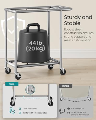 SONGMICS Laundry Basket with Wheels, 2-Section, 37.0 Gallons (140 L) | Rolling Laundry Hamper, Removable Liner, Steel Frame with Handle, 27.2 x 15.4 x 31.9 Inches, STEVIE Collection URLS004KQ02 - color: Coffee Brown + Cream White, size: 140 L (2-Section)