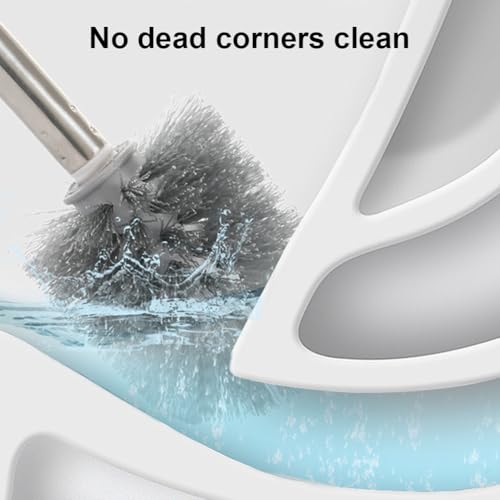 Toilet Bowl Brush and Holder,Toilet Brush with Crevice Cleaning Brushes,No Dead Corner Clean Wall Mounted Compact Toilets Brushes Set,Durable Bristles for Bathroom,RV(White Grey)