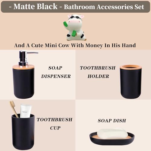 Black Bathroom Accessories Sets Complete Toothbrush Holder Black Soap Dispenser Toothbrush Cup Soap Dish Rustic Farmhouse Bathroom Accessories Decor Essentials Bathroom Kit（Black）, ystz-001 - size: black