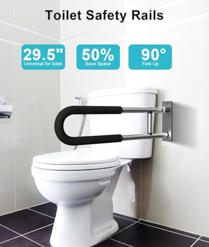 Handicap Grab Bars Rails 23.6 Inch Toilet Handrails Bathroom Safety Bar Hand Support Rail Handicapped Handrail Accessories for Seniors Elderly (23.6inch-2pc) - size: 24inch-2pc