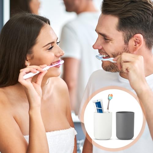 YUXIANLB 2Pcs Bathroom Plastic Tumbler Drink Cup 300ml, Grey, White | Unbreakable, Dishwasher Safe, Plastics Toothbrush Cup Tumbler, Mouthwash Cups, Plastic Easy to Clean, Bathroom Cup