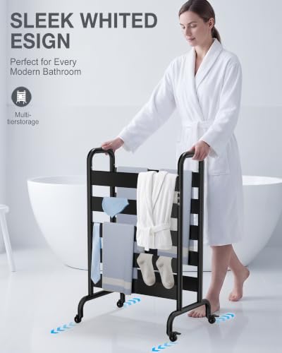 Freestanding Heated Towel Rack 10-Bar with Double Layer & Wheels | 400W Fast Heating Towel Warmer with 110–170°F Temperature Control, Timer & Auto Shut-Off, Matte Black Space Aluminum
