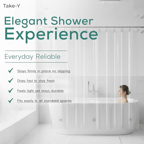 Clear Shower Curtain Liner, Premium PEVA, 72"x72", Waterproof with Rustproof Grommets, Weighted, Quick Dry, Modern Style, 12 Hooks Included, Lightweight Standard Size,Odorless Plastic