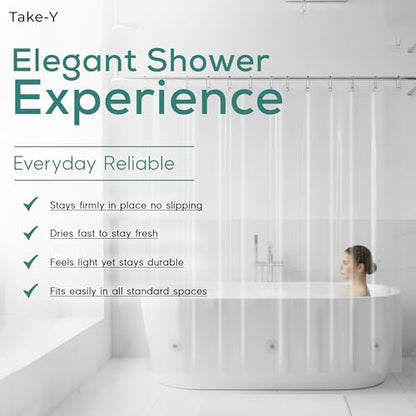 Clear Shower Curtain Liner, Premium PEVA, 72"x72", Waterproof with Rustproof Grommets, Weighted, Quick Dry, Modern Style, 12 Hooks Included, Lightweight Standard Size,Odorless Plastic