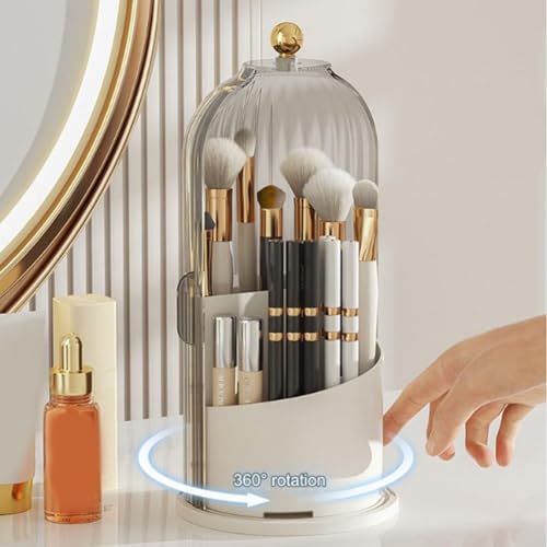 Concealed Toothbrush Holder, Toothbrush Organizer with Cover, Covered Makeup Brush Holder, Bathroom Counter Organizer, 360 Rotating Waterproof Dustproof Toothpaste Holder, for Vanity(Transparent black - color: Transparent Black