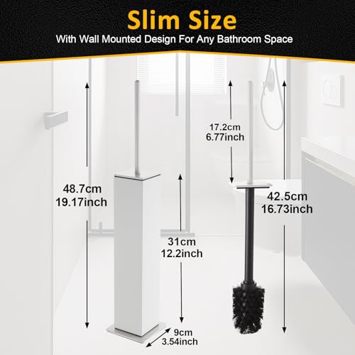Toilet Brush and Holder Floor Standing, White with 2 Replaceable Heads, Bathroom Toilet Brush, Freestanding Toilet Bowl Brush with Removable Liner and Splash Guard, Modern Square Design - color: White-standing
