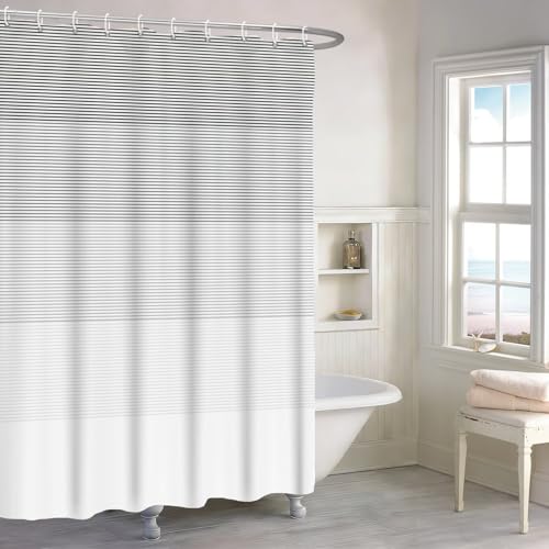 Boho White Gray Striped Stall RV Shower Curtain 54" Wx72 L | Black Bohemian Geometric, Polyester Waterproof, Machine Washable, Bathroom Small Curtain, Easy to Install with 10 Hooks - color: Grey, size: 54"W x 72"L (Pack of 1)