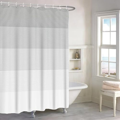 Boho White Gray Striped Long Stall RV Shower Curtain 54" Wx78 L | Black Bohemian Geometric, Polyester Waterproof, Machine Washable, Bathroom Small Curtain, Easy to Install with 10 Hooks - color: Grey, size: 54"W x 78"L (Pack of 1)