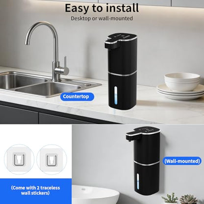 Automatic Foaming Soap Dispenser, Touchless Hand Soap Dispenser, USB Rechargeable, 4 Adjustable Levels, 14.2 oz (420 ml) Large Capacity, for Bathroom, Kitchen & School (Black, Foaming) - color: Black, size: Foaming