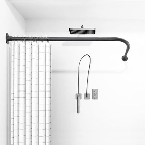 L Shaped Shower Curtain Rod, (23.6"-33.5"x23.6"-33.5") Adjustable Curved Shower Rod, 90 Degree Corner Shower Rods for Bathroom Clothing Store Locker, locker rooms, fitting rooms,Black - size: 23.6"-33.5"x23.6"-33.5"