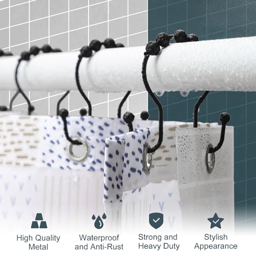 Shower Curtain Hooks, OEH Shower Curtain Rings, Black Shower Curtain Hooks Rust Proof, Smooth Gliding Metal Shower Curtain Rings Rust Proof, Double Shower Rings for Curtain, 12 Pcs, Black - color: Black, size: Classic Double Hooks