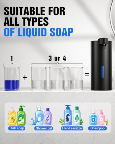 Fantictas Touchless Foaming Soap Dispenser, Stainless Steel Touchless Pump | Automatic Foam Soap Dispenser, USB-C Rechargeable Sensor Pump with 3 Adjustable Levels, Bathroom & Kitchen - color: Black, style: Foam
