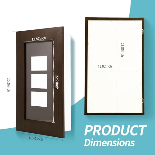 Concealed Medicine Cabinet 14×24 Recessed, Picture Frame Medicine Cabinet, Farmhouse Espresso Wood Frame, 3 Shelves, 100% Handmade, Fully Assembled Wall Niche Insert For Bathroom, Bedroom and Hallway - color: Caramel(14×24)
