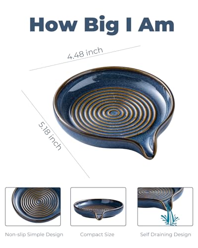 Zoeeker Self Draining Soap Dish, Ceramic Soap Holder with Waterfall Design | Shower Soap Dish with Drainage Round Soap Saver for Shower, Bathroom, Sink, Kitchen and Countertop, Brush Holder, Blue - color: Blue, size: Round