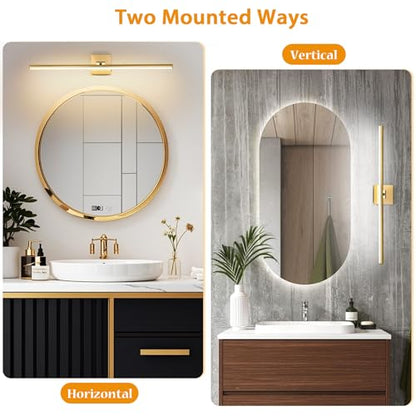 LED Bathroom Vanity Light, Modern Bathroom Light Fixture Over Mirror (3000K/4000K/6000K, Dimmable), Vanity Light Bar with Angle Adjustable, 32 Inch, Brass - color: Brass, size: 32 inch