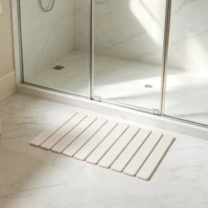Foldable Stone Bath Mat 60x39cm | Quick-Dry Diatomaceous Earth Bath Rug with PVC Anti-Slip Base | Bathroom, Kitchen, Pet-Friendly Water Absorbent Mat - color: White